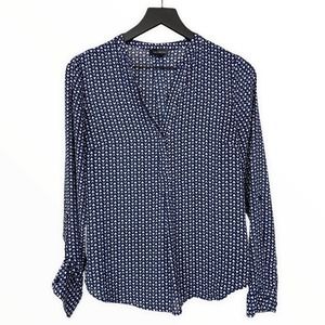 The Limited Blouse Navy‎ Blue White Triangle Pattern Blouse Womens Small